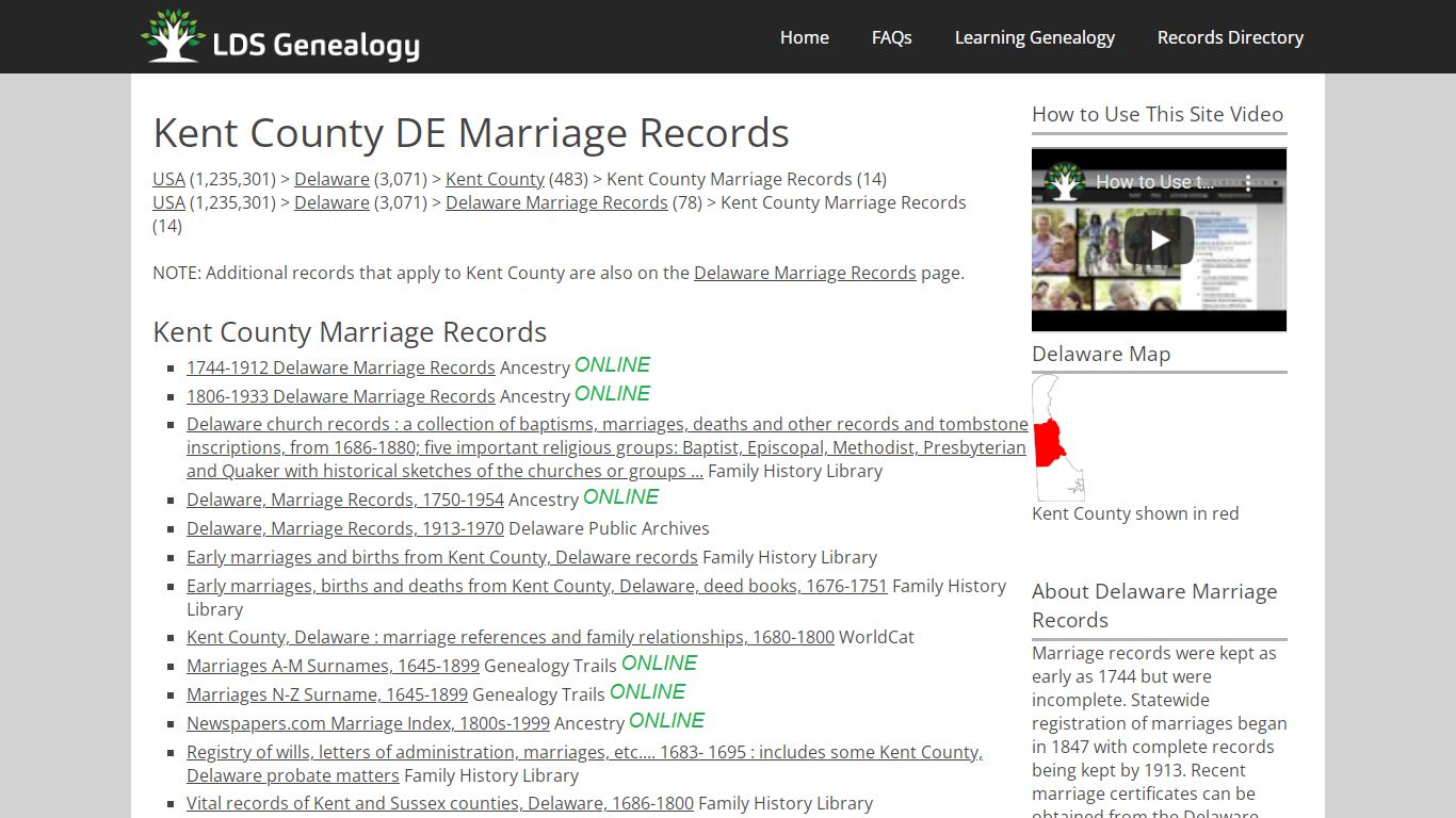 Kent County DE Marriage Records - LDS Genealogy