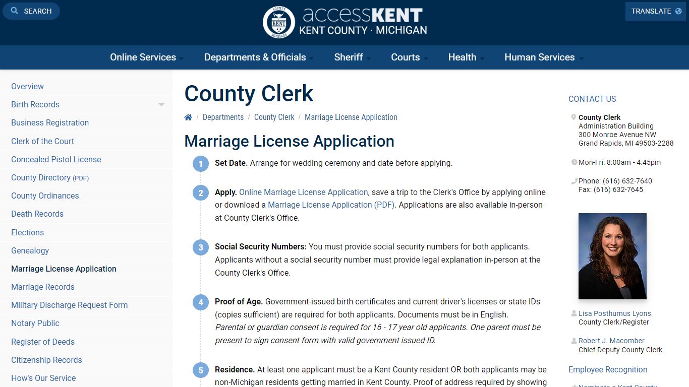 Marriage License Application - Kent County, Michigan